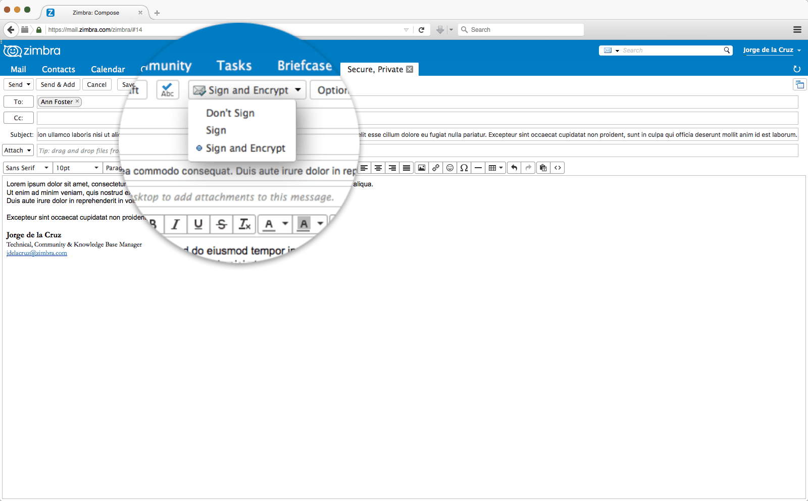 Zimbra Collaboration SMIME Compose