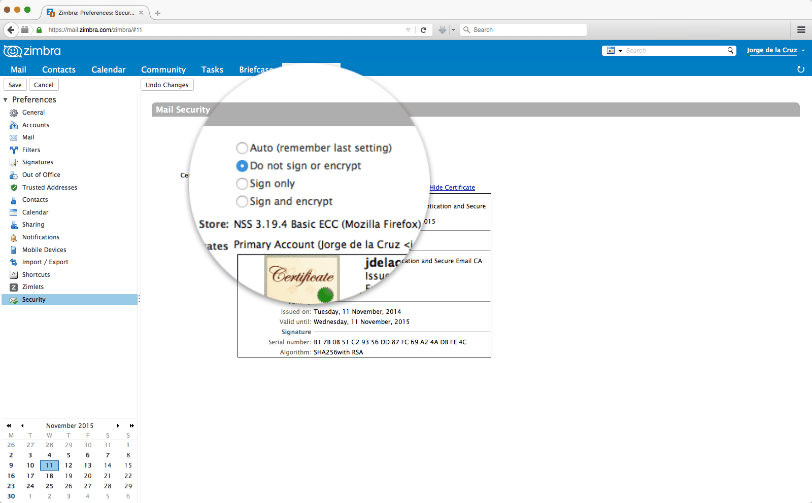 Zimbra Collaboration SMIME Settings
