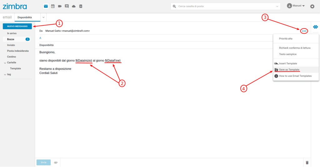 Come creare un template con Zimbra 9
